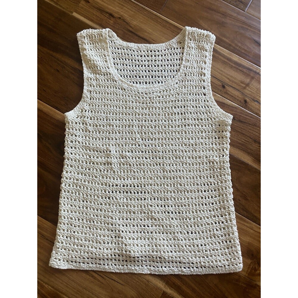 Handmade Crochet  Women Tank Top Cotton Size Small Ecru